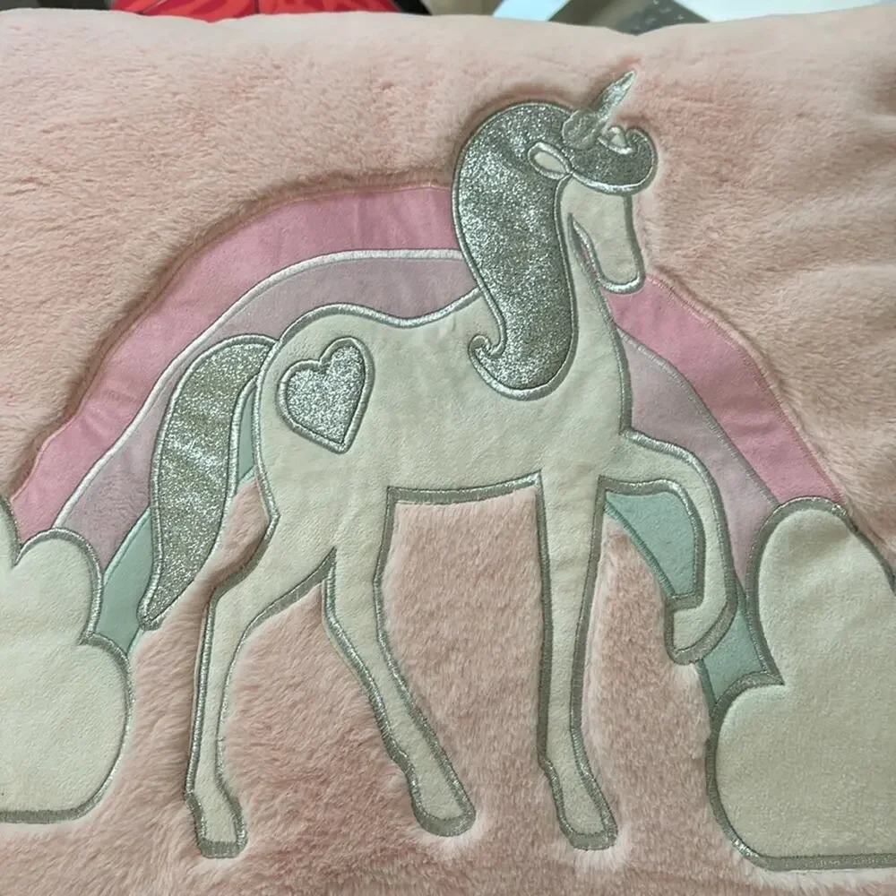 Cloud Castle euro sham inner pillow pale pink furry unicorn silver clouds nwt